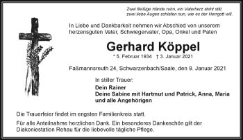 Traueranzeige von Gerhard Köppel von Frankenpost