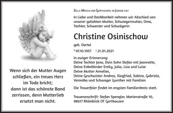 Traueranzeige von Christine Osinischow von Südthüringer Presse