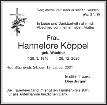 Traueranzeige von Hannelore Köppel von Frankenpost