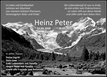 Traueranzeige von Peter Heinz von Südthüringer Presse