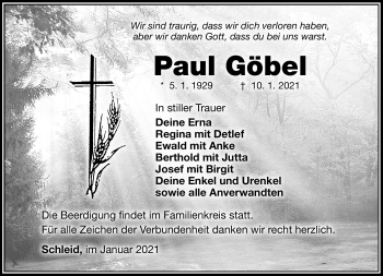 Traueranzeige von Paul Göbel von Südthüringer Presse