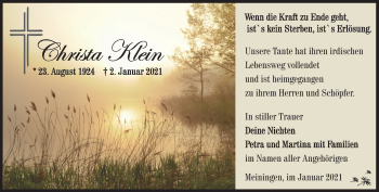 Traueranzeige von Christine Klein von Südthüringer Presse