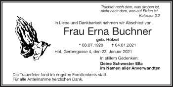Traueranzeige von Erna Buchner von Frankenpost