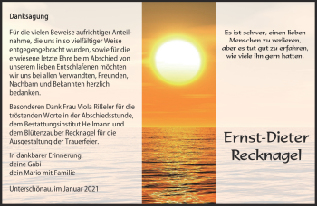 Traueranzeige von Ernst-Dieter Recknagel von Südthüringer Presse