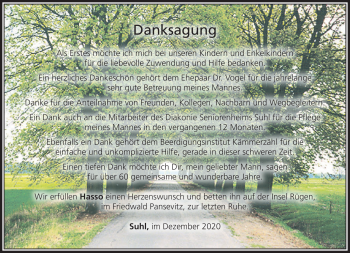 Traueranzeige von Hasso Schuster von Südthüringer Presse