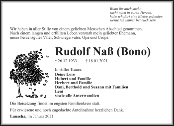 Traueranzeige von Rudolf Naß von Südthüringer Presse