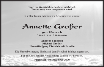 Traueranzeige von Annette Großer von Südthüringer Presse
