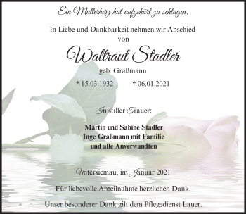 Traueranzeige von Waltraud Stadler von Neue Presse Coburg