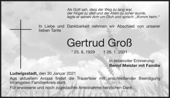 Traueranzeige von Gertrud Groß von Neue Presse Coburg