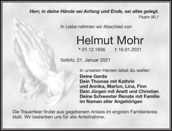 Traueranzeige von Helmut Mohr von Frankenpost