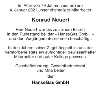 Traueranzeige von Konrad Neuert von Südthüringer Presse