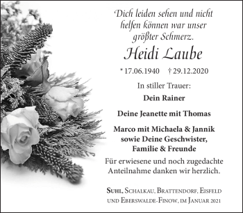 Traueranzeige von Heidi Laube von Südthüringer Presse