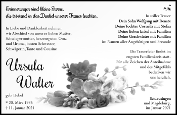 Traueranzeige von Ursula Walter von Südthüringer Presse