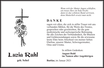 Traueranzeige von Luzia Ruhl von Südthüringer Presse