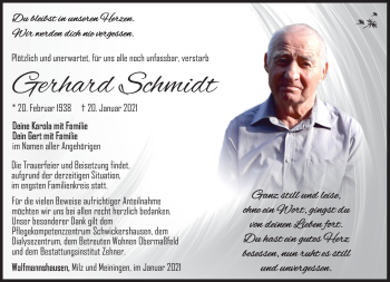 Traueranzeige von Gerhardt Schmidt von Südthüringer Presse