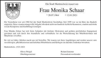 Traueranzeige von Monika Schaar von Frankenpost