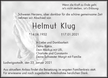 Traueranzeige von Helmut Klug von Neue Presse Coburg