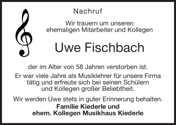 Traueranzeige von Uwe Fischbach von Neue Presse Coburg