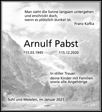 Traueranzeige von Arnulf Pabst von Südthüringer Presse