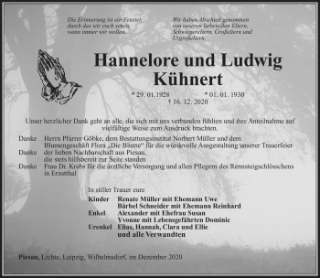 Traueranzeige von Hannelore Kühnert von Südthüringer Presse