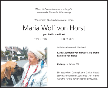 Traueranzeige von Maria Wolf von Horst von Neue Presse Coburg