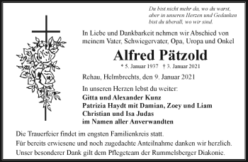 Traueranzeige von Alfred Pätzold von Frankenpost