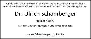 Traueranzeige von Ulrich Schamberger von Neue Presse Coburg
