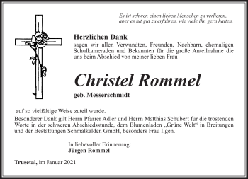 Traueranzeige von Christel Rommel von Südthüringer Presse