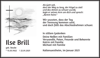 Traueranzeige von Ilse Brill von Südthüringer Presse