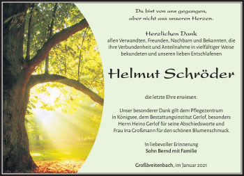 Traueranzeige von Helmut Schröder von Südthüringer Presse