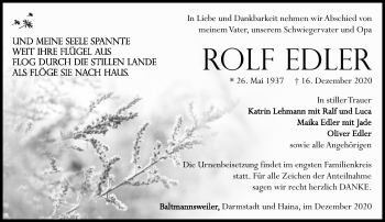 Traueranzeige von Rolf Edler von Südthüringer Presse