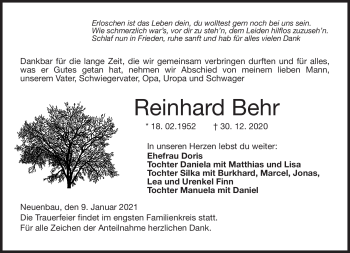 Traueranzeige von Reinhard Behr von Neue Presse Coburg