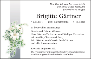 Traueranzeige von Brigitte Gärtner von Neue Presse Coburg