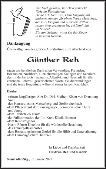 Traueranzeige von Günther Reh von Südthüringer Presse