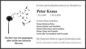 Traueranzeige von Peter Kraus von Südthüringer Presse