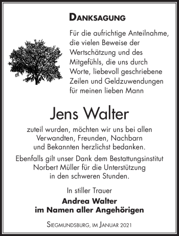 Traueranzeige von Jens Walter von Südthüringer Presse