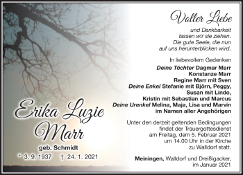Traueranzeige von Erika Marr von Südthüringer Presse