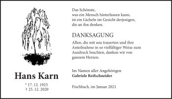 Traueranzeige von Hans Karn von Südthüringer Presse