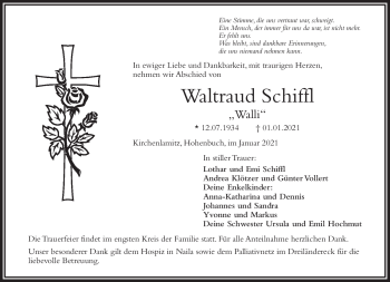 Traueranzeige von Waltraud Schiffl von Frankenpost
