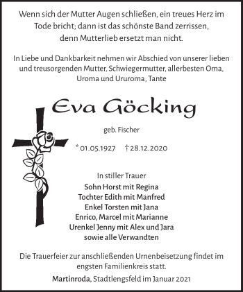 Traueranzeige von Eva Göcking von Südthüringer Presse
