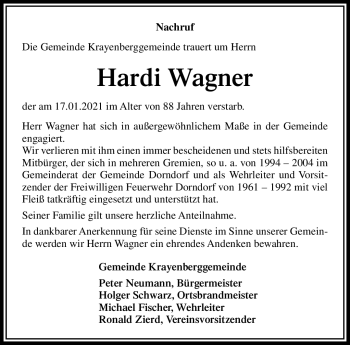 Traueranzeige von Hardi Wagner von Südthüringer Presse