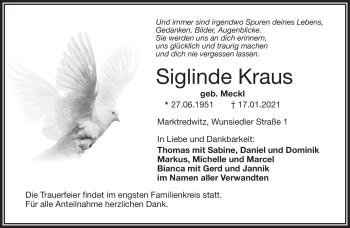 Traueranzeige von Siglinde Kraus von Frankenpost