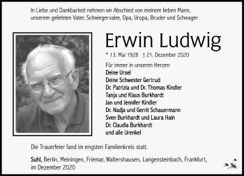 Traueranzeige von Erwin Ludwig von Südthüringer Presse