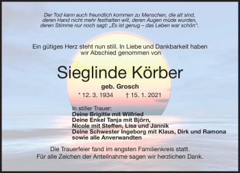 Traueranzeige von Sieglinde Körber von Neue Presse Coburg