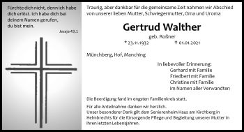 Traueranzeige von Gertrud Walther von Frankenpost