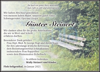 Traueranzeige von Günter Steinert von Südthüringer Presse