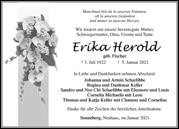 Traueranzeige von Erika Herold von Südthüringer Presse