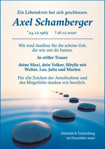 Traueranzeige von Axel Schamberger von Südthüringer Presse