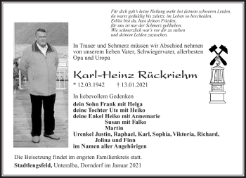 Traueranzeige von Karl-Heinz Rückriehm von Südthüringer Presse