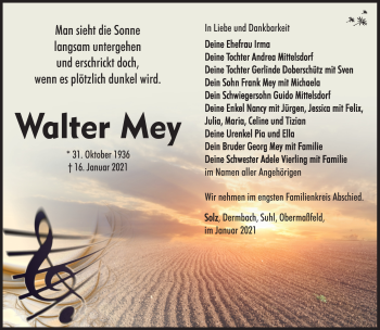 Traueranzeige von Walter Mey von Südthüringer Presse